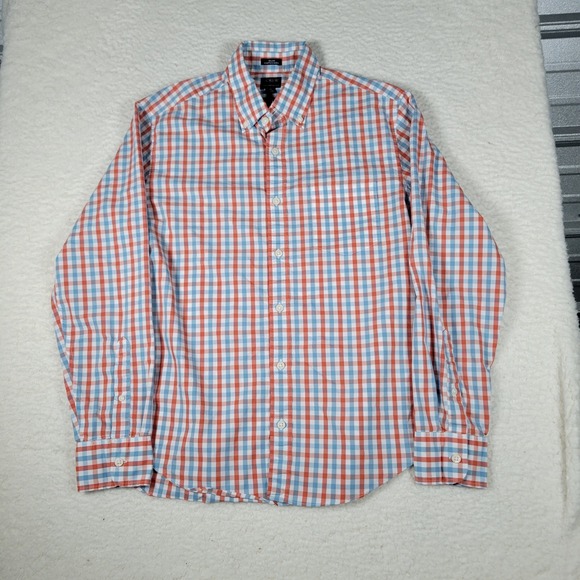 J.Crew Other - J.Crew Performance Shirt Mens M Orange Blue Gingham Slim Untucked Long Sleeve